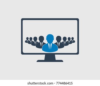 Disciplined Team icon on computer screen. Number of people behind the leader.