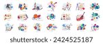 Disciplines and subjects at school, lessons and classes of math and English, physics and anatomy. Vector icon for education, philosophy and literature, history and geology, chemistry and music