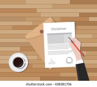 disclaimer document hand sign a paper with stamp vector graphic illustration