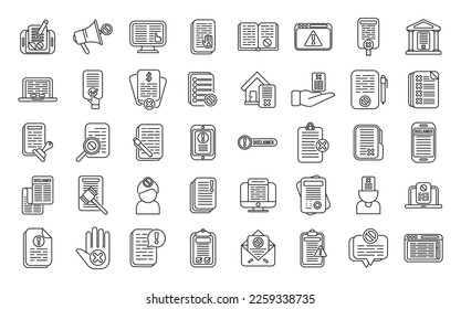 Disclaimer icons set outline vector. Waiver defence. Justice house