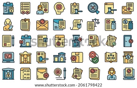Disclaimer icons set outline vector. Defence waiver. House justice