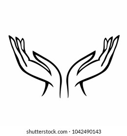 Disclosed a human hand . The palm in the form of a Lotus. Symbolic image-making. The concept for design. Vector.