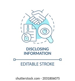 Disclosing Information Blue Concept Icon. Social Performance Abstract Idea Thin Line Illustration. Voluntary Data Provision. Corporate Report. Vector Isolated Outline Color Drawing. Editable Stroke