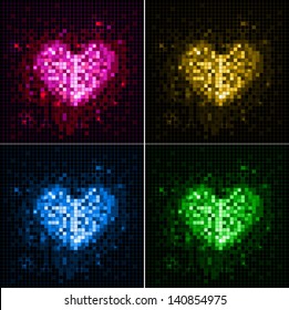 Disco abstract  background. Set of hearts