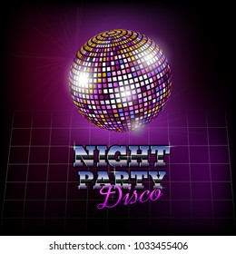 Disco abstract background. Sparkling disco ball. Night party retro style.