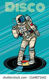 Disco. Astronaut dances. Pop art retro vector illustration vintage kitsch