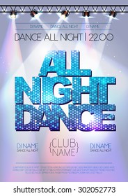 Disco background. All night dance poster