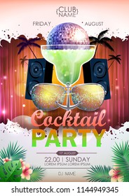 Disco background. Disco ball summer cocktail party poster