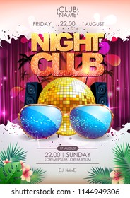 Disco background. Disco ball summer party poster. Night club