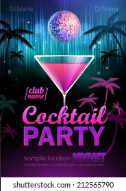 Disco background. Cocktail party poster