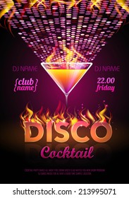 Disco background. Cocktail party poster