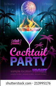 Disco background. Cocktail party poster