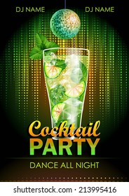 Disco background. Cocktail party poster