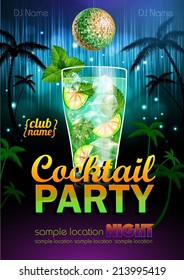 Disco background. Cocktail party poster