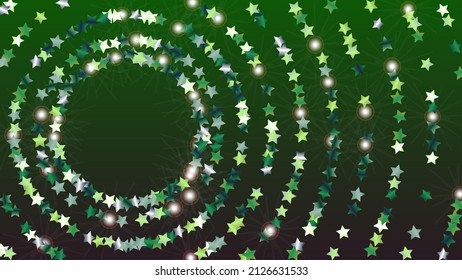 Disco-Hintergrund mit Confetti von Glitter Star-Teilchen. Frische Lichter Textur. Weihnachtsmuster. Lichtpunkte. Sternstaub. Christmasse Design. Explosion von Confetti. Design für Vorlage.