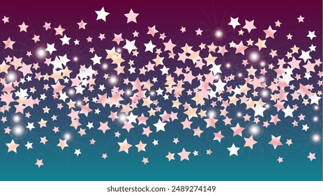 Disco-Hintergrund mit Konfetti aus Glitzerstern. Sparkle Lights Textur. Festliche Musik. Lichtpunkte. Sternenstaub. Weihnachten Design. Explosion von Konfetti. Design für Vorlage.