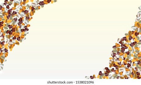 Disco Background with Confetti of Hearts Glitter Particles. St. Valentine Day. New Year pattern. Light Spots. Explosion of Confetti. Glitter Vector Illustration. Design for Poster.