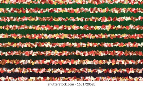 Fondo Disco con Confetti de partículas de brillo del corazón. Día de San Valentín. Patrón de Año Nuevo. Luces. Explosión de Confetti. Ilustración de vectores de brillo. Diseño para Web.