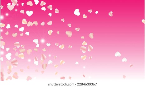 Disco Background with Confetti of Hearts Glitter Particles. St. Valentine Day. Anniversary pattern. Light Spots. Explosion of Confetti. Glitter Vector Illustration. Design for Advertisement.
