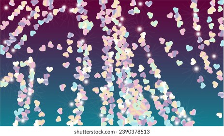 Disco Background with Confetti of Hearts Glitter Particles. St. Valentine Day. Anniversary pattern. Light Spots. Explosion of Confetti. Glitter Vector Illustration. Design for Magazine.