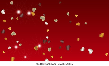 Disco Background with Confetti of Hearts Glitter Particles. St. Valentine Day. Holiday pattern. Light Spots. Explosion of Confetti. Glitter Vector Illustration. Design for Print.