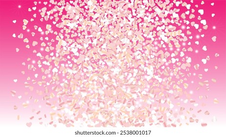 Disco Background with Confetti of Hearts Glitter Particles. St. Valentine Day. Disco pattern. Light Spots. Explosion of Confetti. Glitter Vector Illustration. Design for Card.