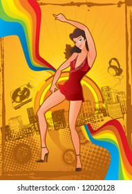 Disco background with a dancing girl 5
