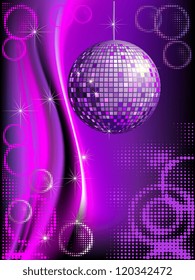 Disco background with mirror ball and abstract circles and halftones