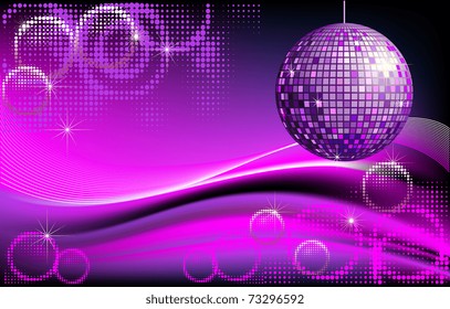 Disco background with mirror ball. Vector illustration