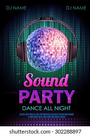 Disco background. Disco poster sound party