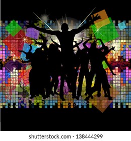 Disco background with silhouettes of dancing people