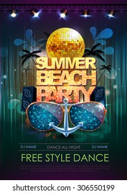 Disco background. Summer beach Disco party poster 