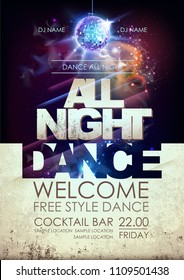 Disco ball background. Disco all night dance party poster on open space background