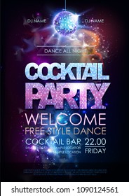 Disco ball background. Disco cocktail party poster on open space background