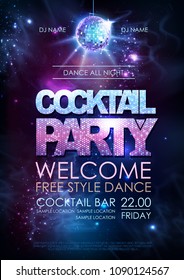 Disco ball background. Disco cocktail party poster on open space background