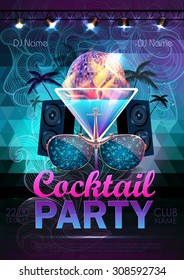 Disco ball background. Disco cocktail party poster on triangle b