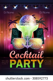 Disco ball background. Disco cocktail party poster 
