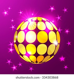 Disco ball background in glowing gold