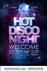 Disco ball background. Hot disco night party poster on open space background