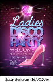 Disco Ball Background. Disco Ladies Party Poster. Womens Day Party