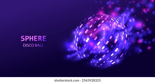 Disco ball background. Music club poster vector. Play game ball banner or flyer design illustration. Globe ai sphere glitter concept.	