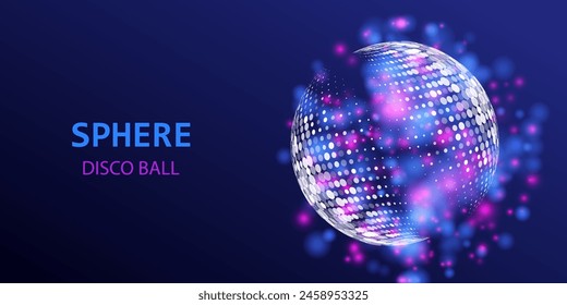 Disco ball background. Music dance vector. Championship play ball banner flyer or poster design illustration. Globe sphere glitter concept.
