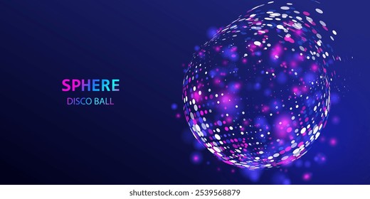 Disco ball background. Music dance poster vector. Play game ball banner or flyer design illustration. Globe sphere glitter concept.
