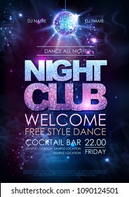 Disco ball background. Disco night club poster on open space background