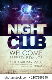 Disco ball background. Disco night club poster on open space background