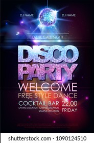 Disco ball background. Disco party poster on open space background