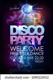 Disco ball background. Disco party poster on open space background