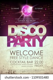 Disco ball background. Disco party poster on open space background