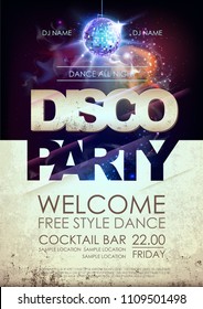 Disco ball background. Disco party poster on open space background