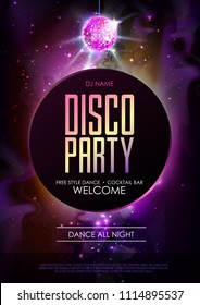 Disco ball background. Disco party poster on open space background